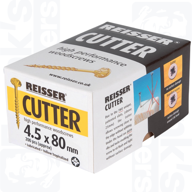 4.5 x 80mm Reisser Cutter Woodscrews, Yellow (200)