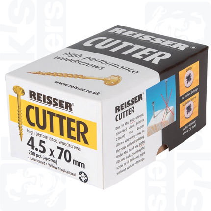 4.5 x 70mm Reisser Cutter Woodscrews, Yellow (200)