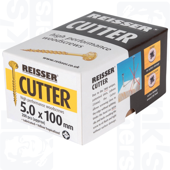 5.0 x 100mm Reisser Cutter Woodscrews, Yellow (200)
