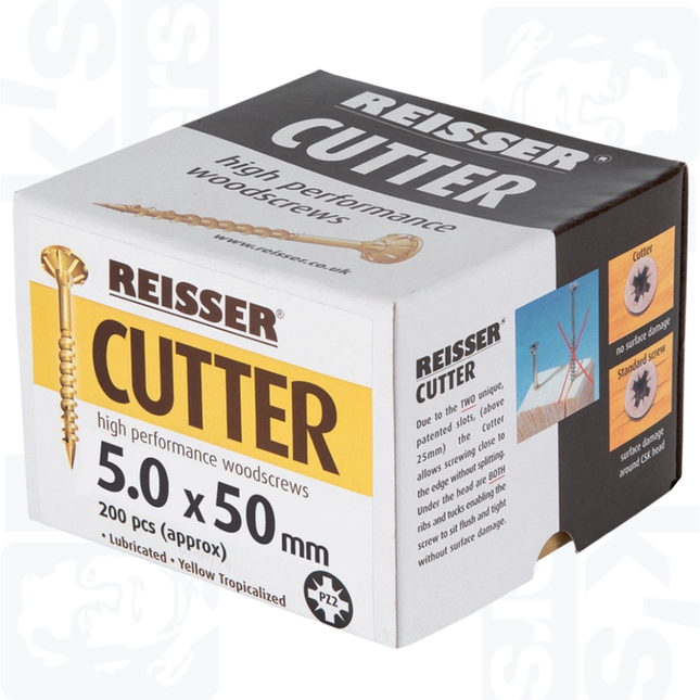 5.0 x 50mm Reisser Cutter Woodscrews, Yellow (200)