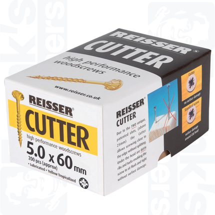 5.0 x 60mm Reisser Cutter Woodscrews, Yellow (200)