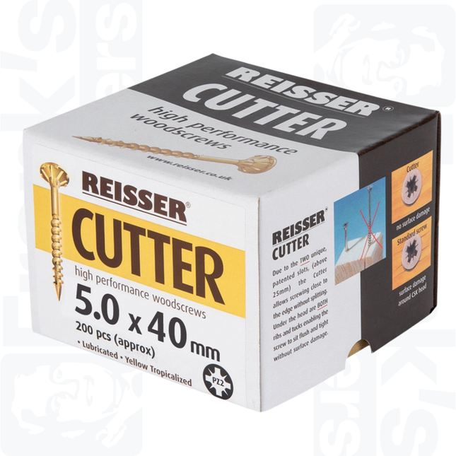 5.0 x 40mm Reisser Cutter Woodscrews, Yellow (200)