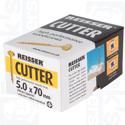 5.0 x 70mm Reisser Cutter Woodscrews, Yellow (200)