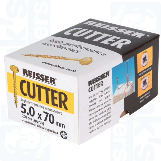 5.0 x 70mm Reisser Cutter Woodscrews, Yellow (200)