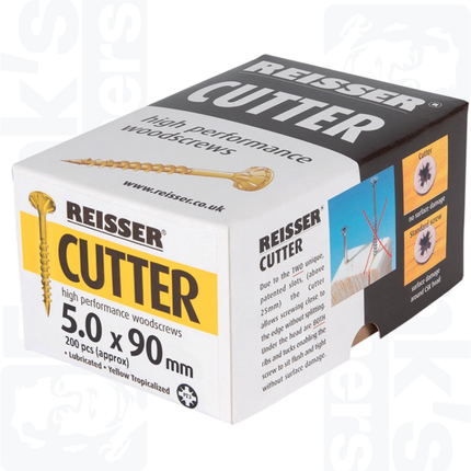 5.0 x 90mm Reisser Cutter Woodscrews, Yellow (200)