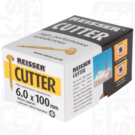 6.0 x 100mm Reisser Cutter Woodscrews, Yellow (100)