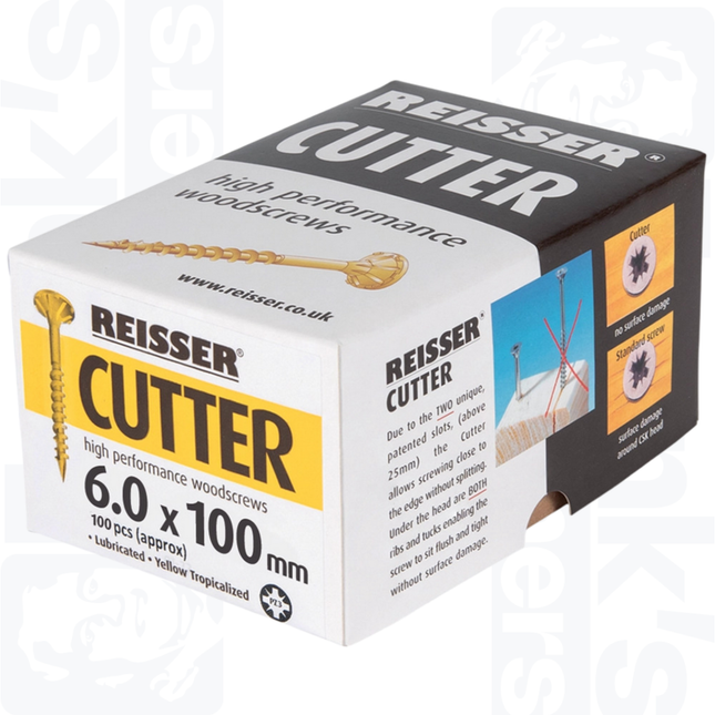 6.0 x 100mm Reisser Cutter Woodscrews, Yellow (100)