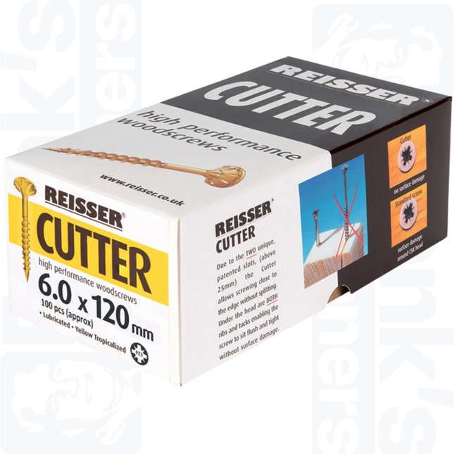 6.0 x 120mm Reisser Cutter Woodscrews, Yellow (100)