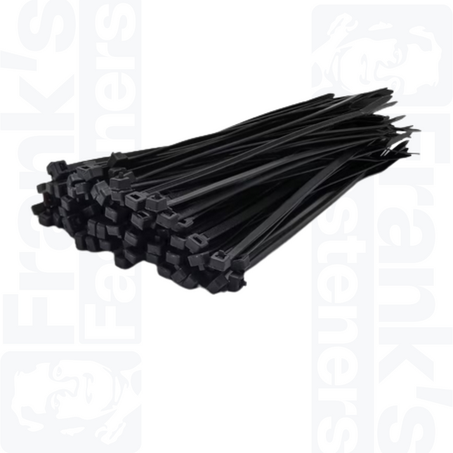 200mm x 4.8mm Black Releasable Extended Tooth Cable Ties (Pack of 100)