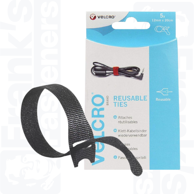 200mm x 12mm VELCRO® ONE-WRAP® Ties, Black